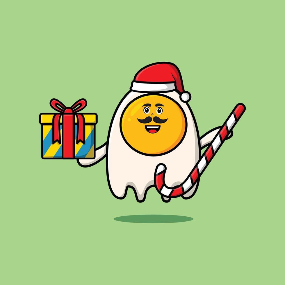 lindo personaje de dibujos animados huevos fritos santa claus vector