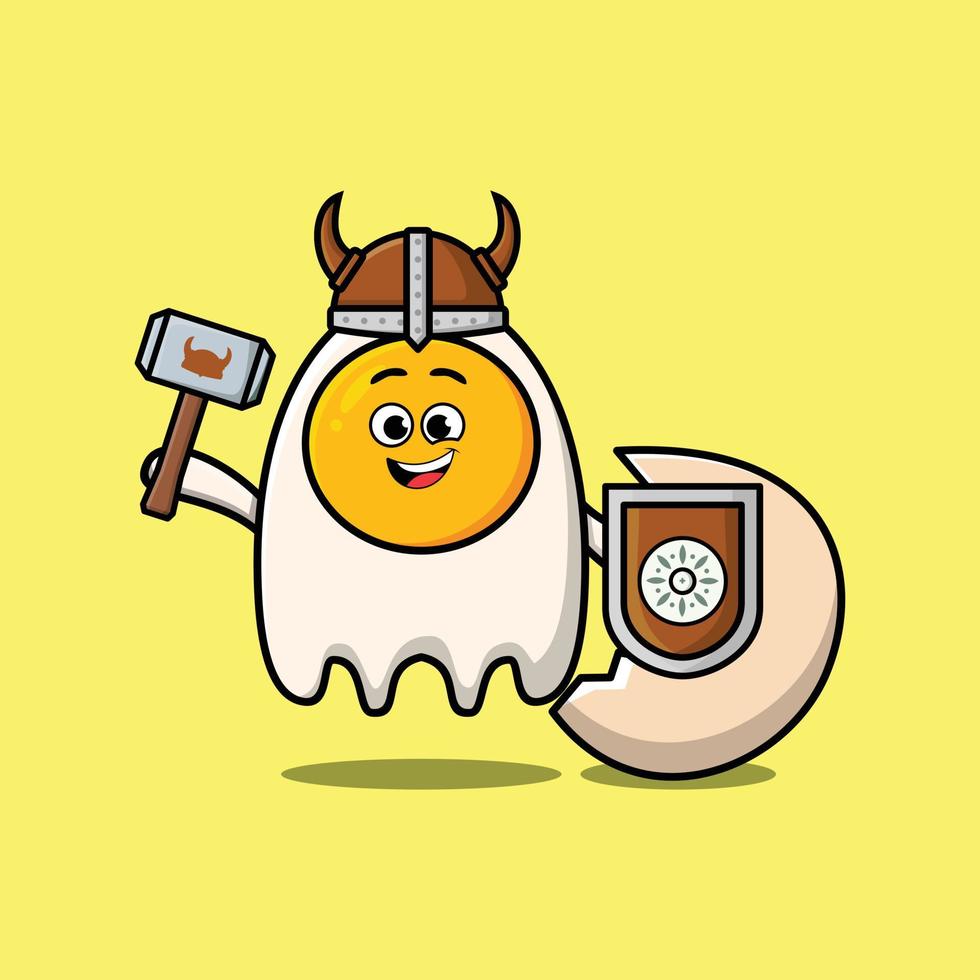 Cute cartoon Fried eggs viking pirate hold hammer vector