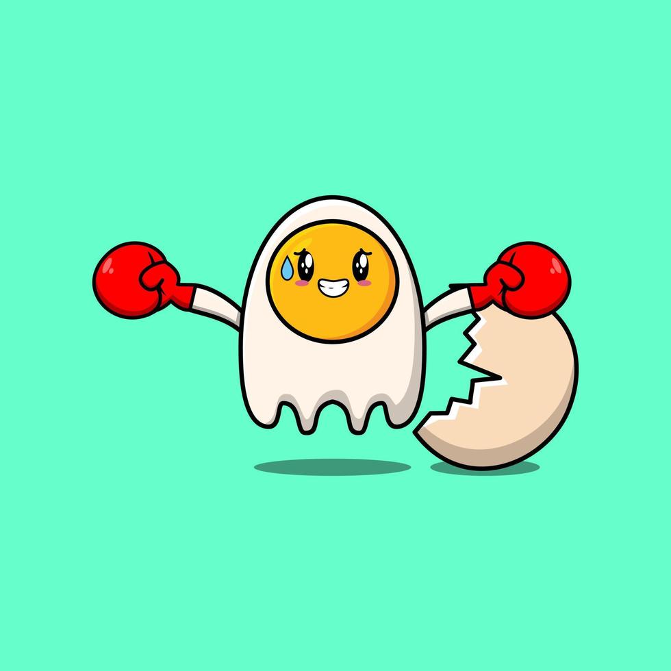 Cute Fried eggs cartoon playing boxing vector