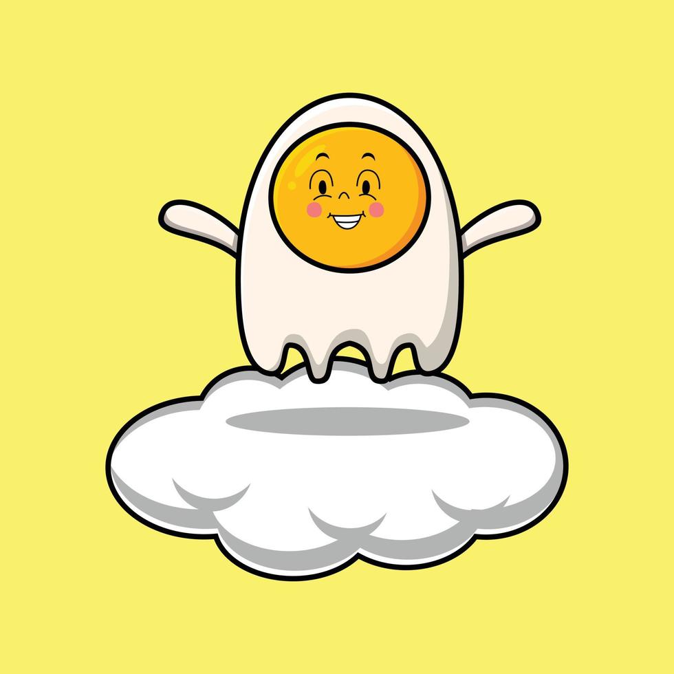 Cute cartoon fried eggs character stand in cloud vector