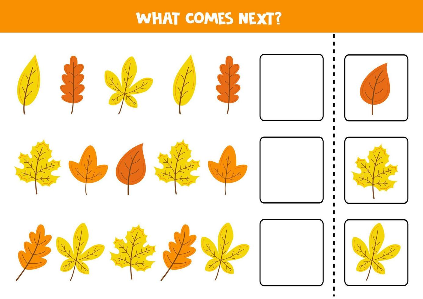 What comes next game with autumn leaves. vector