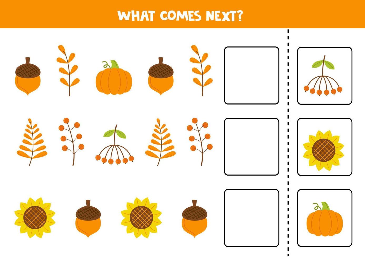 What comes next game with autumn elements. vector