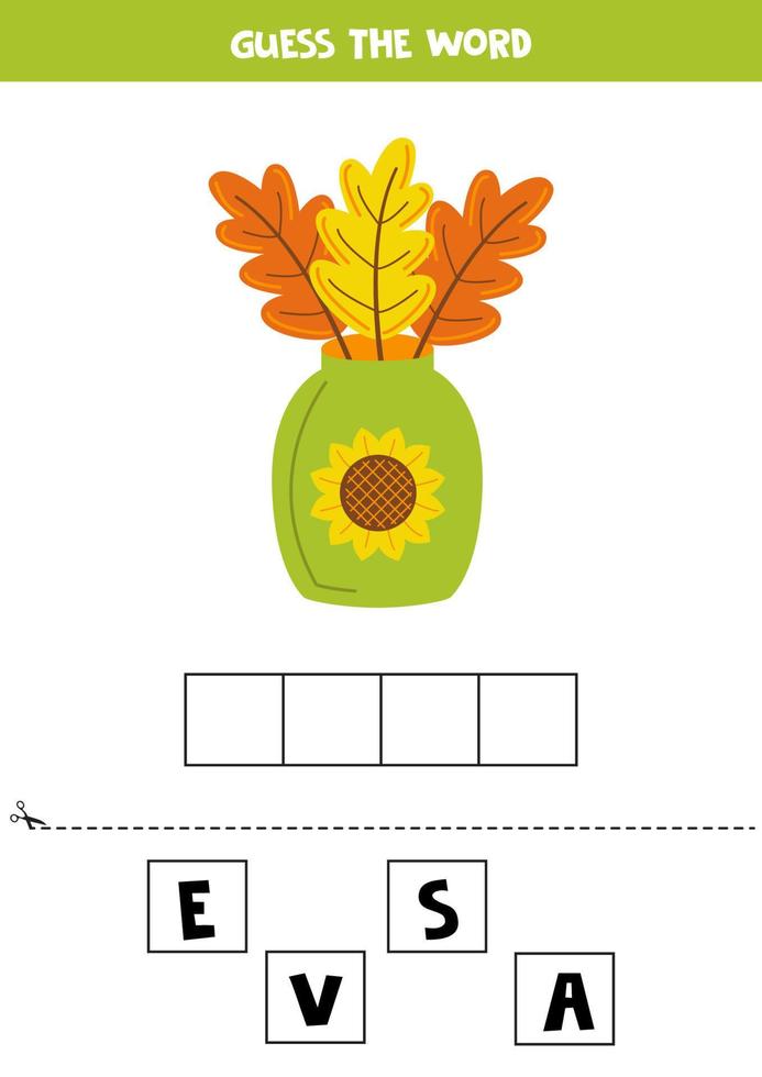 juego de ortografía para niños en edad preescolar. florero de dibujos animados vector