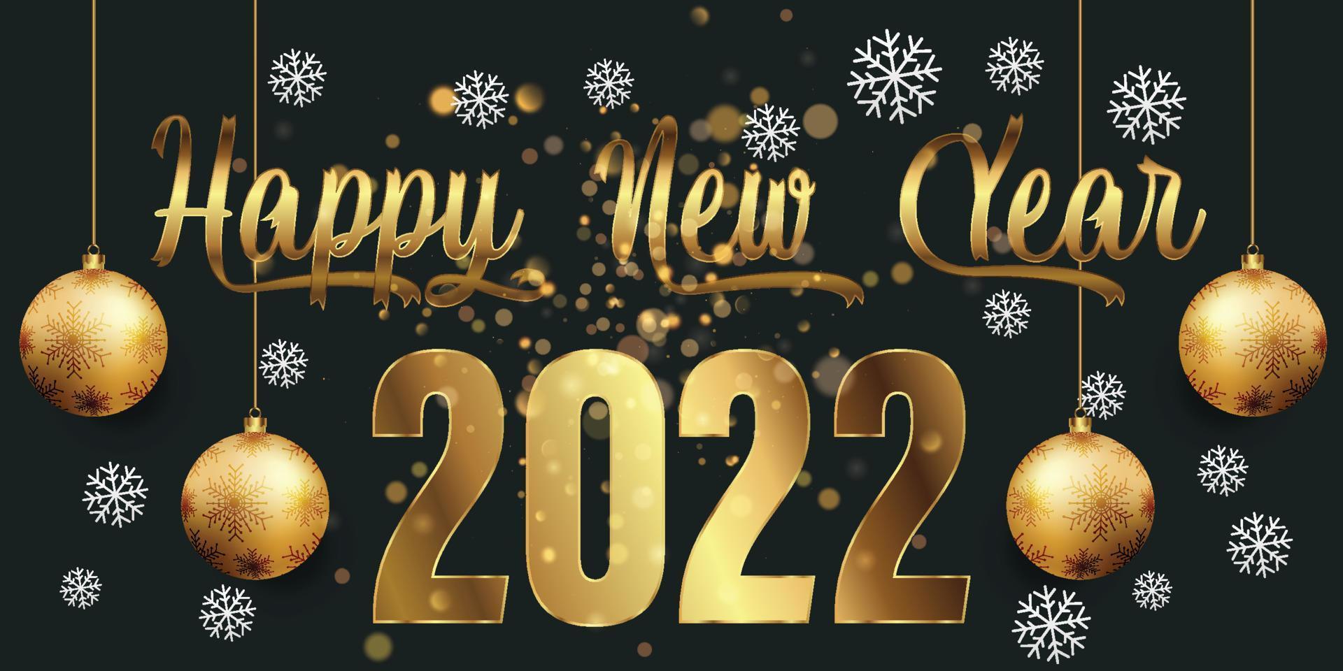 Happy New Year of glitter gold fireworks. Vector golden glittering text and 2022 numbers with sparkle shine for holiday greeting card