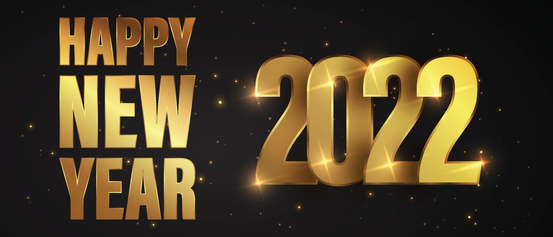 feliz año nuevo de fuegos artificiales dorados brillantes. texto brillante vectorial dorado y números 2022 con brillo brillante para la tarjeta de felicitación navideña vector