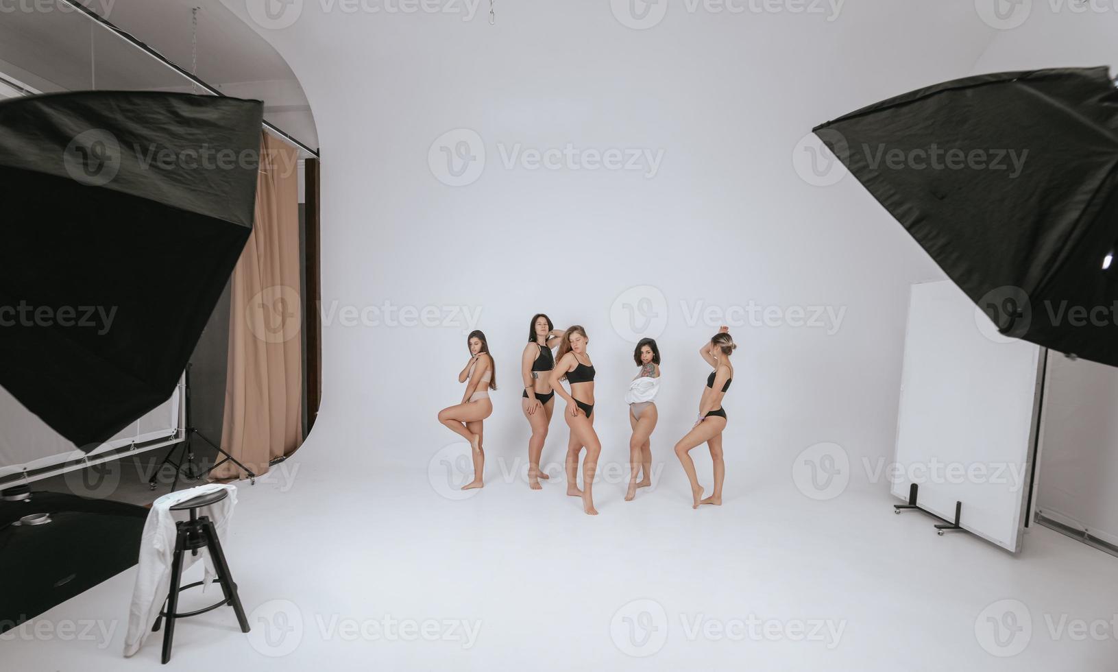 diverse models wearing comfortable underwear, enjoying time together photo