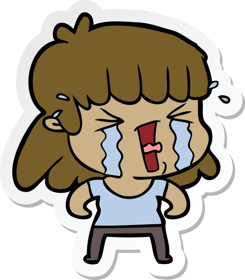 sticker of a cartoon woman in tears vector