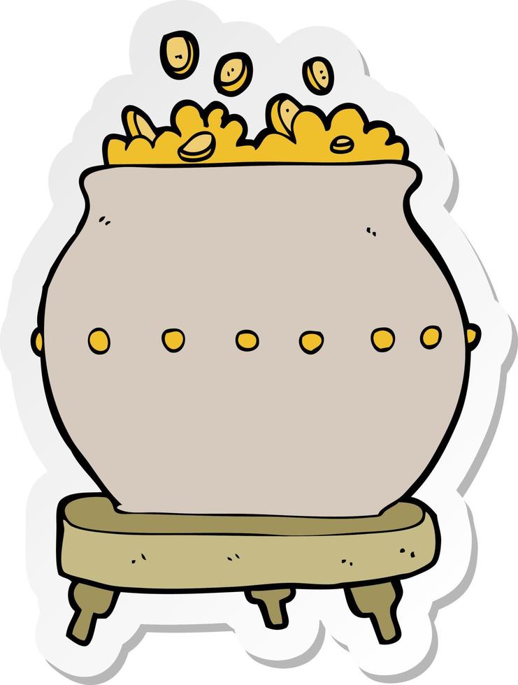 sticker of a cartoon pot of gold vector