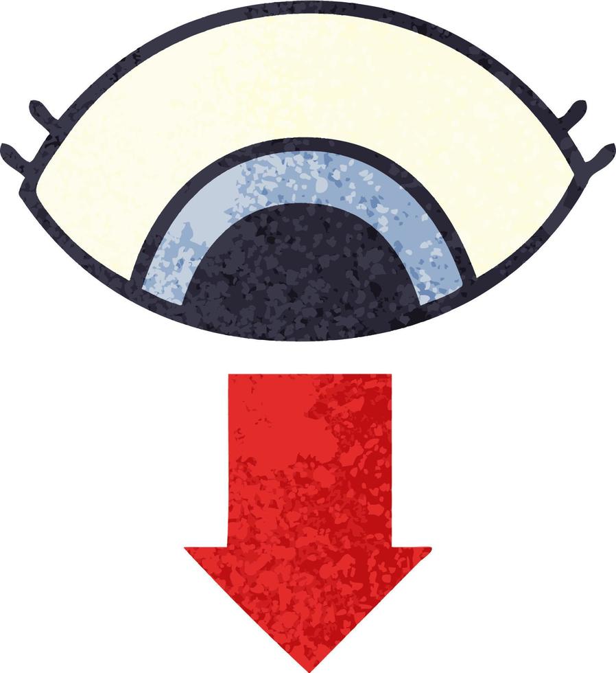 retro illustration style cartoon eye pointing down vector