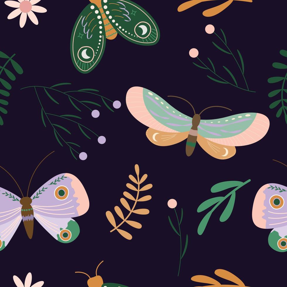 butterflies and plant seamless pattern vector