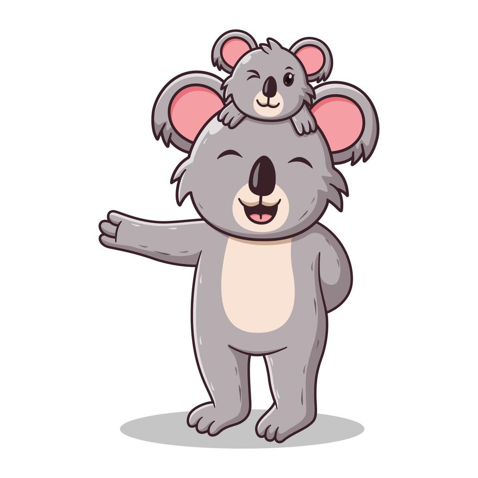 amorosa madre koala agitando la mano con el bebé. concepto de icono de animal. estilo de dibujos animados plana. adecuado para página de inicio web, pancarta, volante, pegatina, tarjeta vector