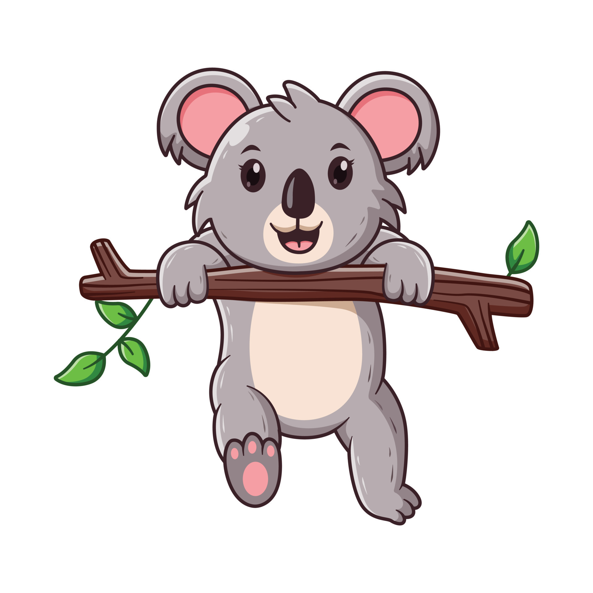 Cute Koala Climbing the Tree Cartoon. Animal Icon Concept. Flat Cartoon Style. Suitable for 