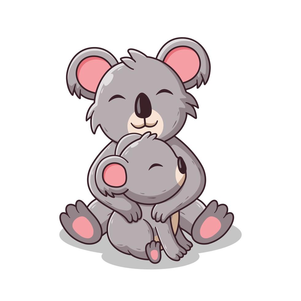 la amorosa madre koala abraza al bebé. concepto de icono de animal. estilo de dibujos animados plana. adecuado para página de inicio web, pancarta, volante, pegatina, tarjeta vector