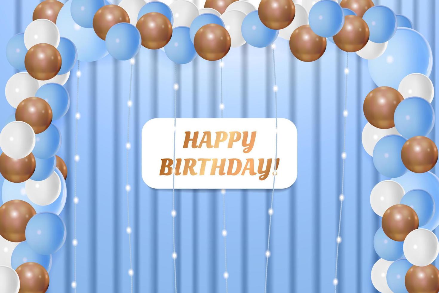 Happy birthday background design balloons garland and fairy lights vector