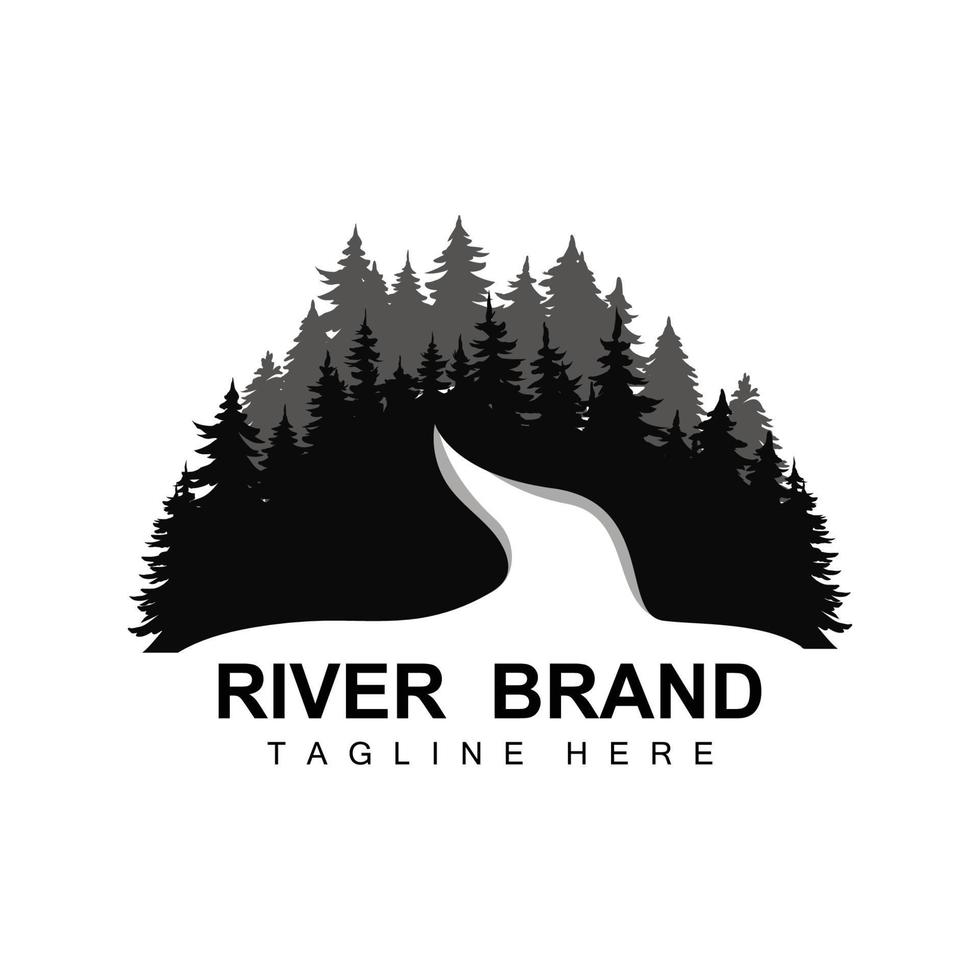 River Logo Design, River Creek Vector, Riverside Illustration With A Combination Of Mountains And Nature, Product Brand vector