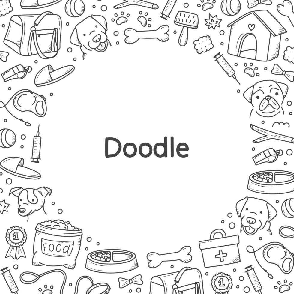 a frame made of  elements for pets. hand-drawn doodle vector