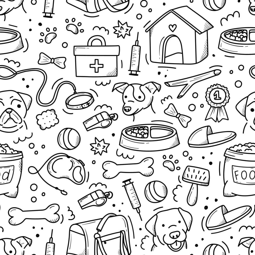 pattern of pet products elements drawn in hand-style doodle vector