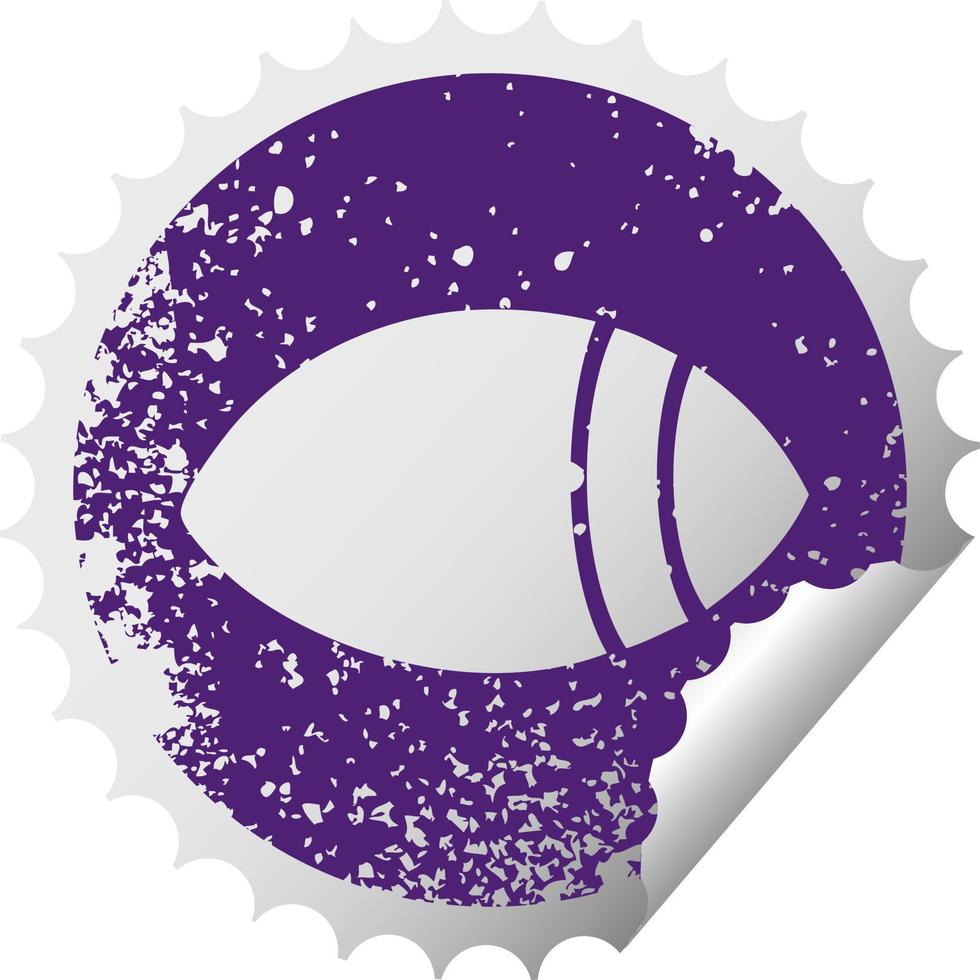 distressed circular peeling sticker symbol eye looking to one side vector