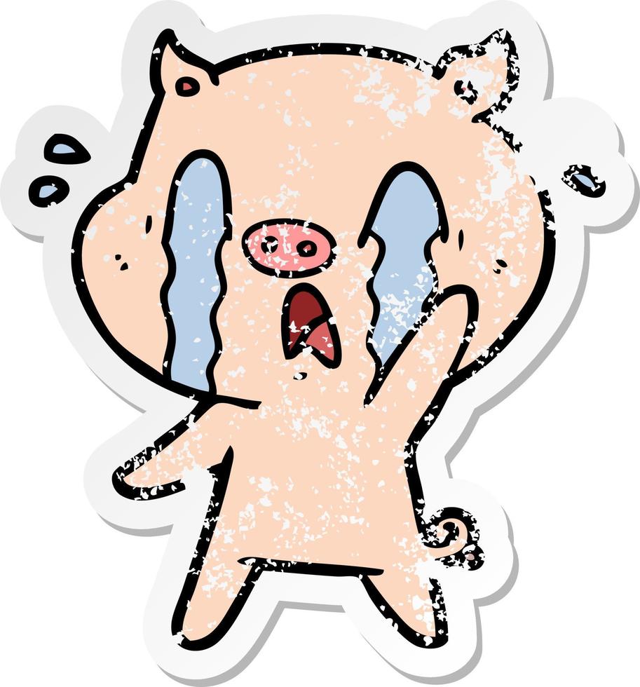 pegatina angustiada de una caricatura de cerdo llorando vector