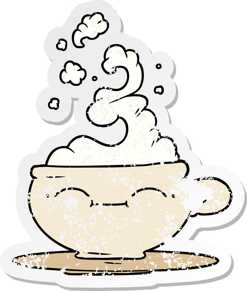 distressed sticker of a cartoon hot cup of coffee vector