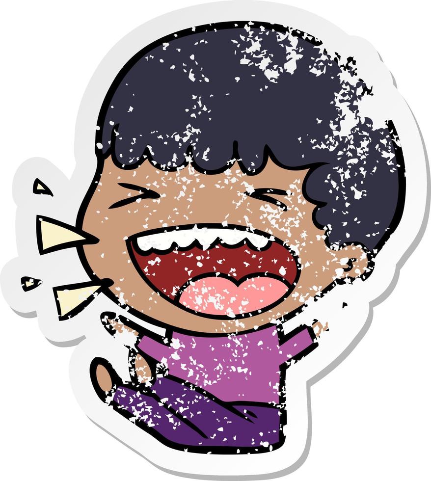 distressed sticker of a cartoon laughing man vector