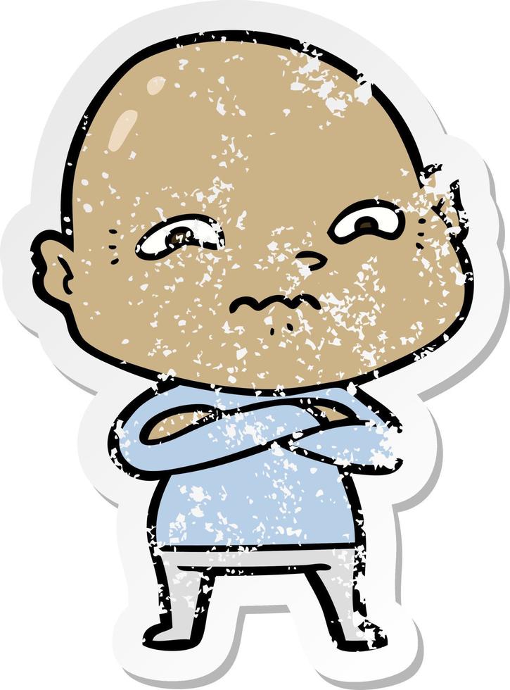 distressed sticker of a cartoon nervous man vector