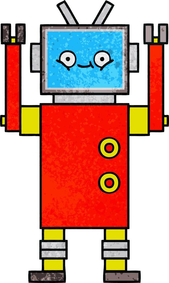 retro grunge texture cartoon robot vector