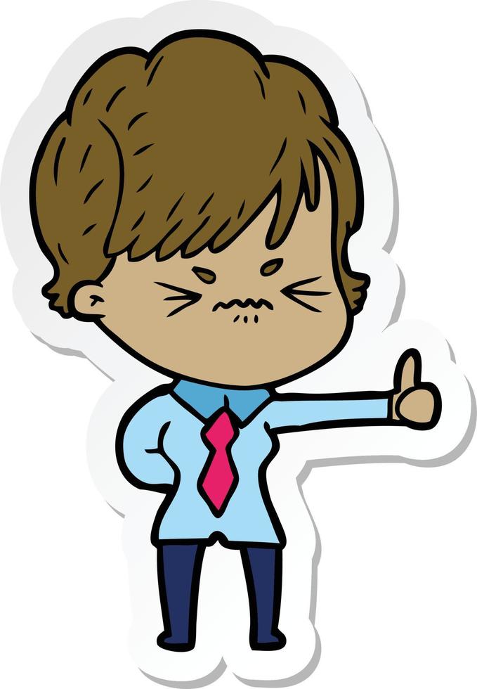 sticker of a cartoon frustrated woman vector