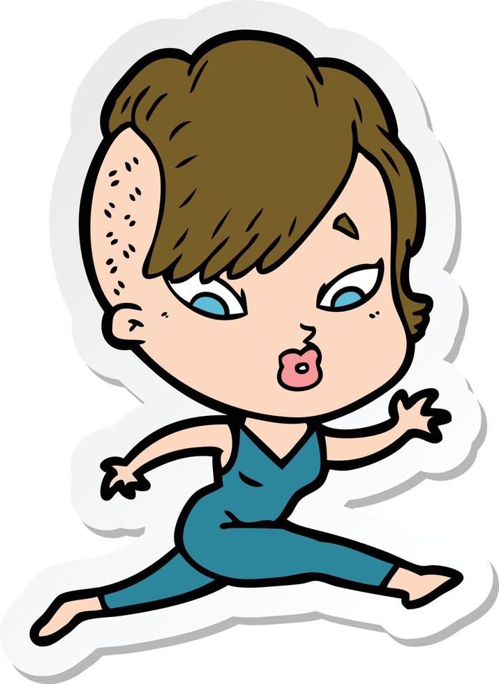sticker of a cartoon surprised girl vector
