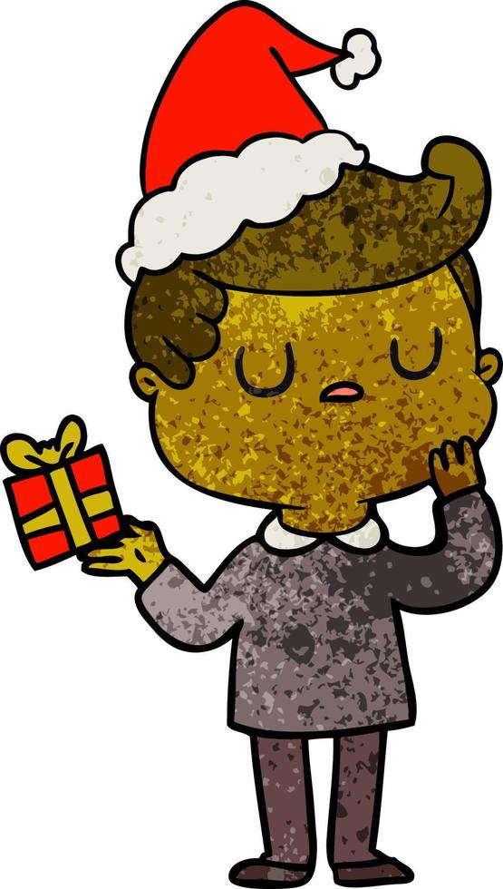 textured cartoon of a man wondering wearing santa hat vector