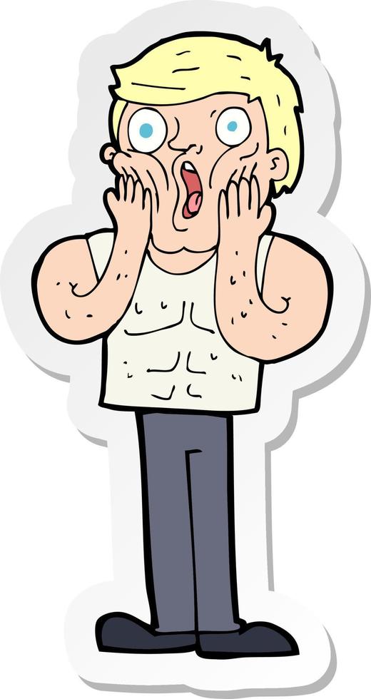 sticker of a cartoon shocked gym man vector