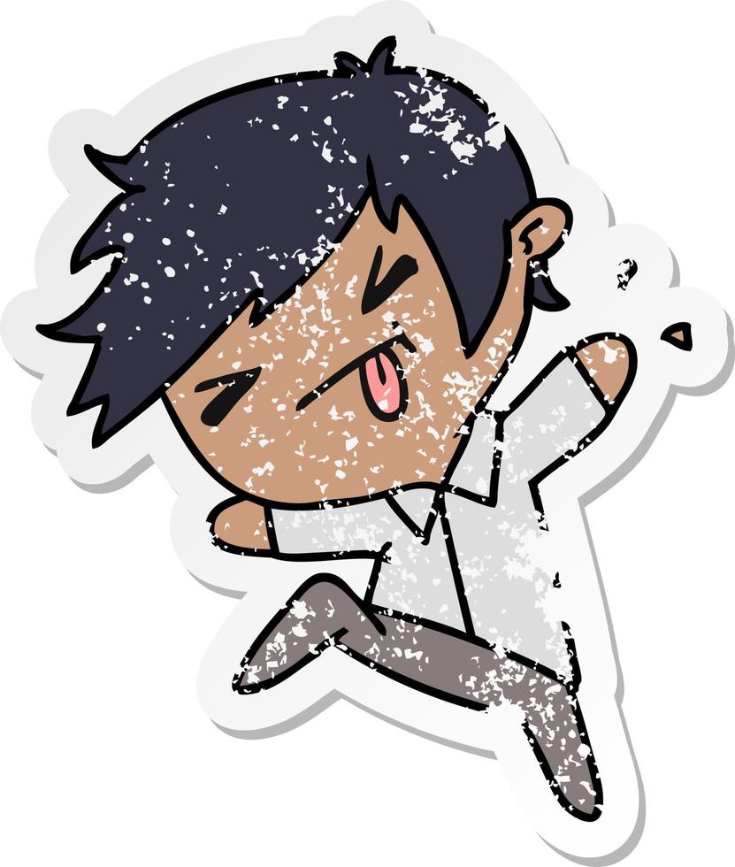 distressed sticker cartoon of a kawaii cute boy vector