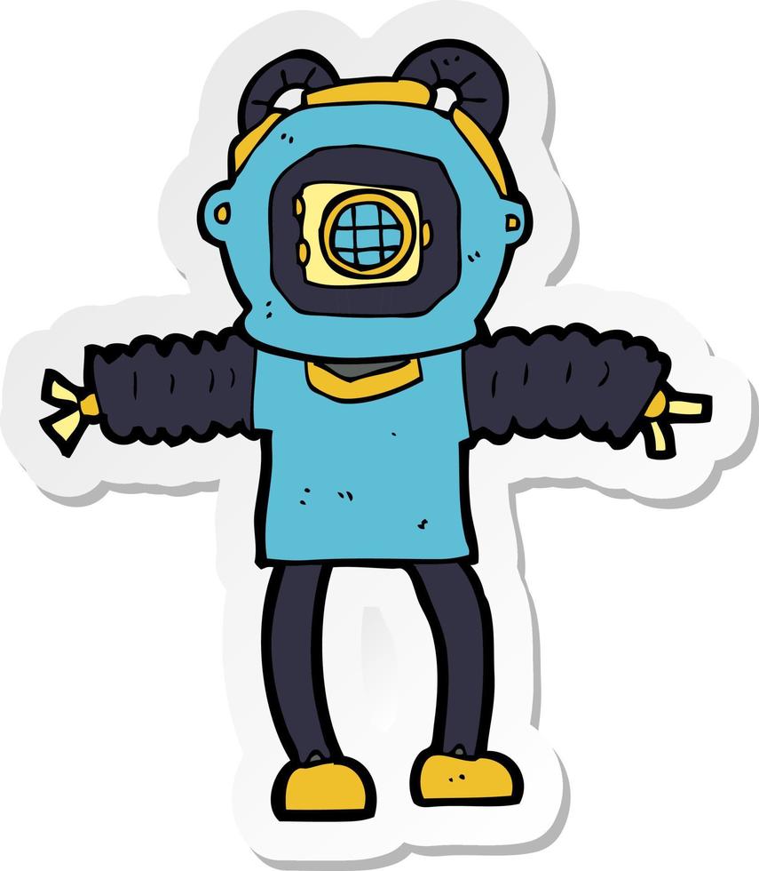 sticker of a cartoon deep sea diver vector