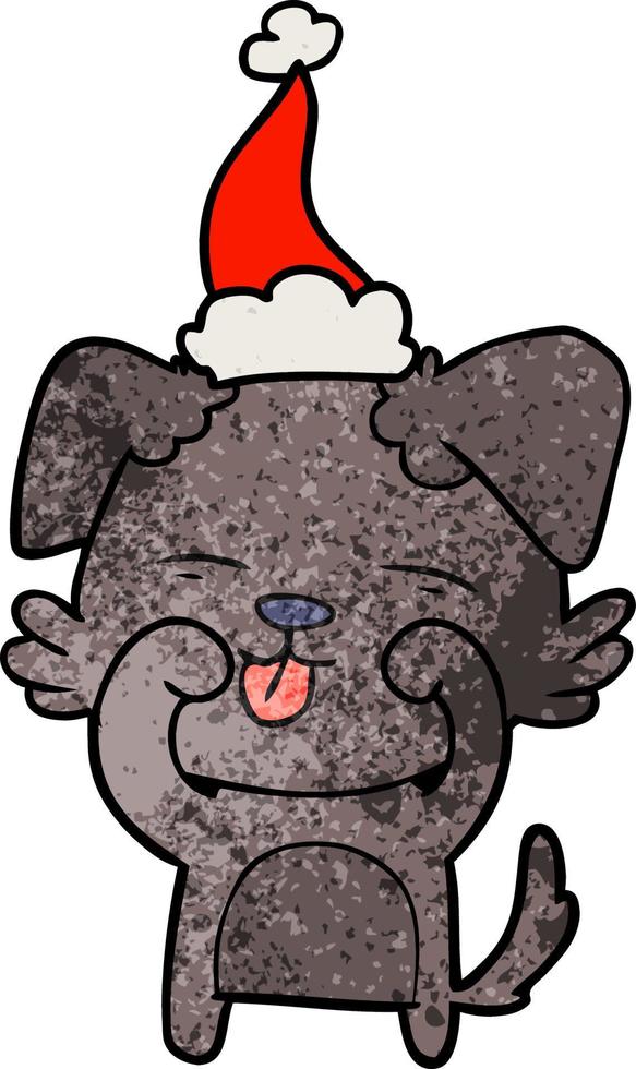 textured cartoon of a dog rubbing eyes wearing santa hat vector