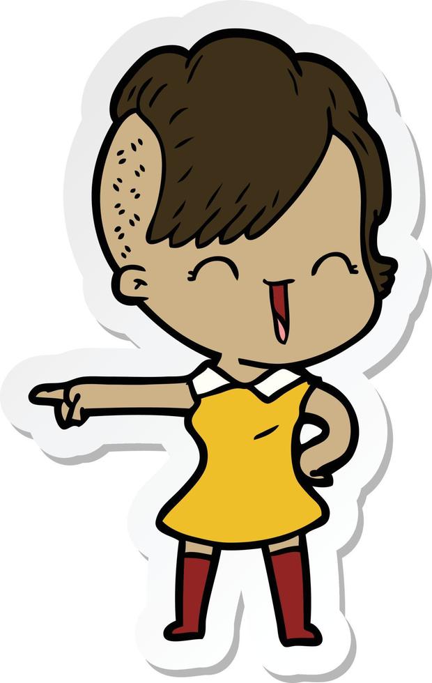 sticker of a cartoon happy hipster girl vector