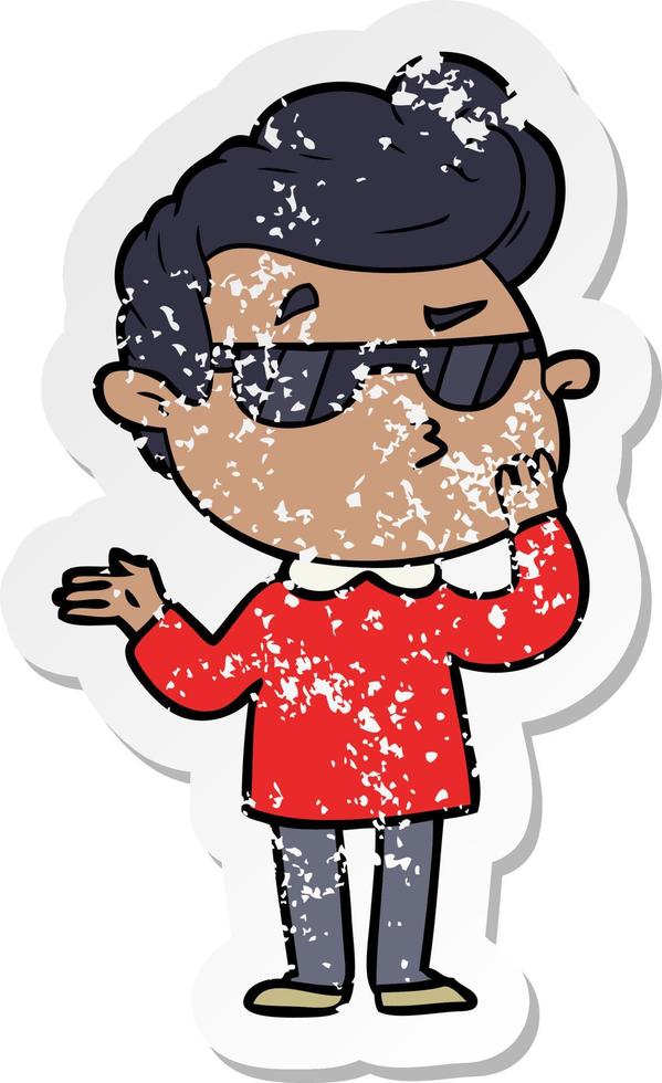 distressed sticker of a cartoon cool guy vector