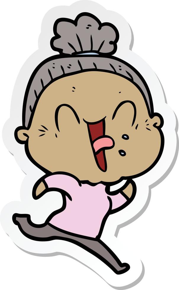 sticker of a cartoon happy old woman vector