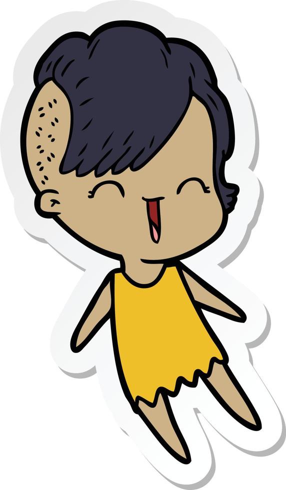 sticker of a cartoon happy hipster girl vector