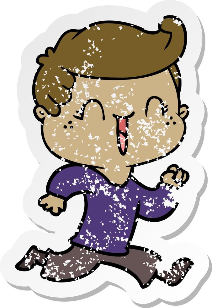 distressed sticker of a cartoon laughing boy vector