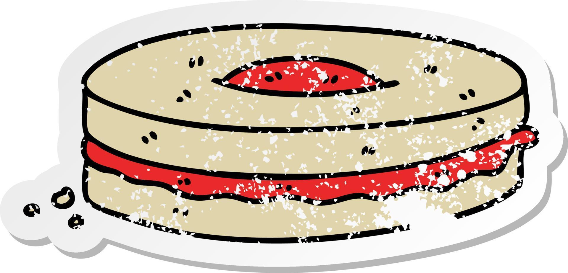 distressed sticker of a quirky hand drawn cartoon jam biscuit vector