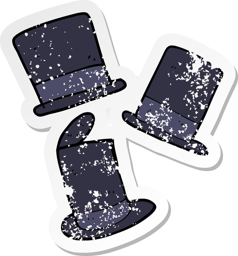 retro distressed sticker of a cartoon top hats vector