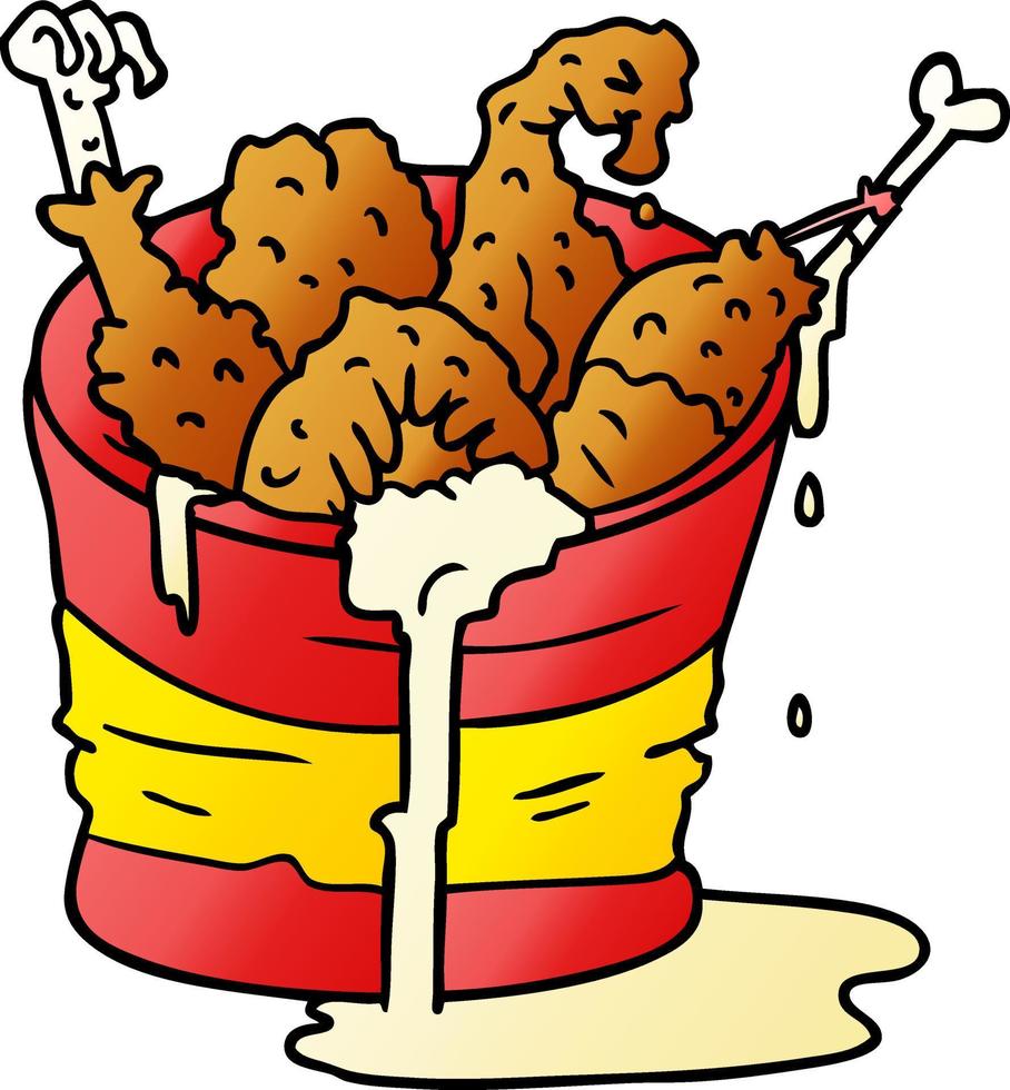 gradient cartoon doodle bucket of fried chicken vector
