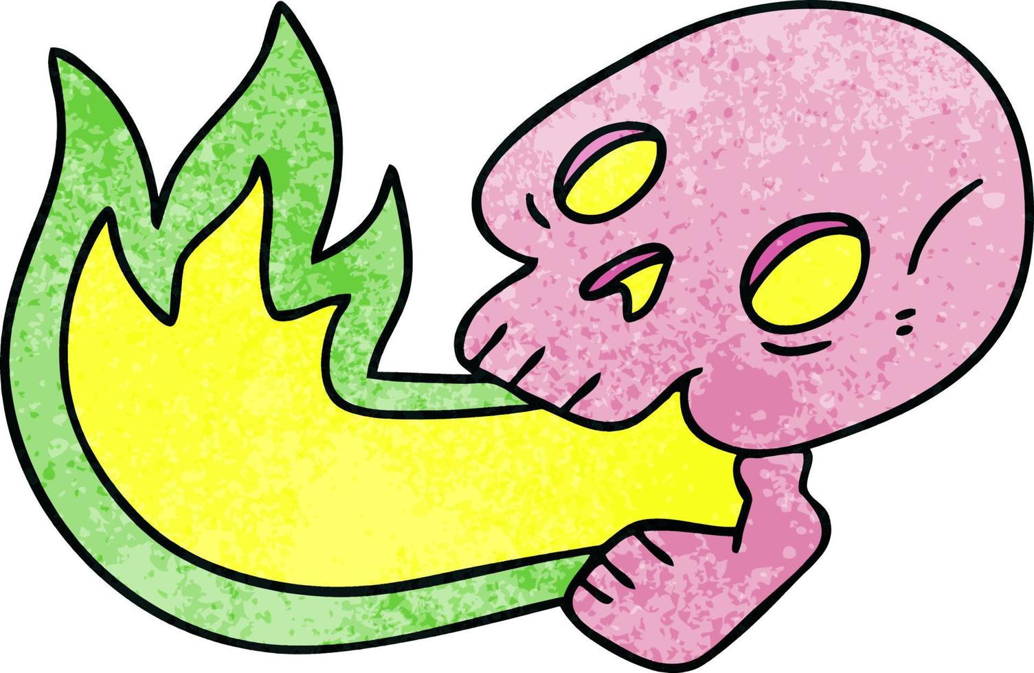 fire breathing quirky hand drawn cartoon skull vector