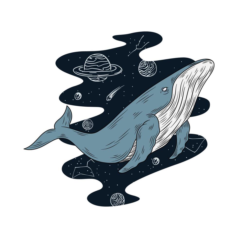 Whale in space illustration vector
