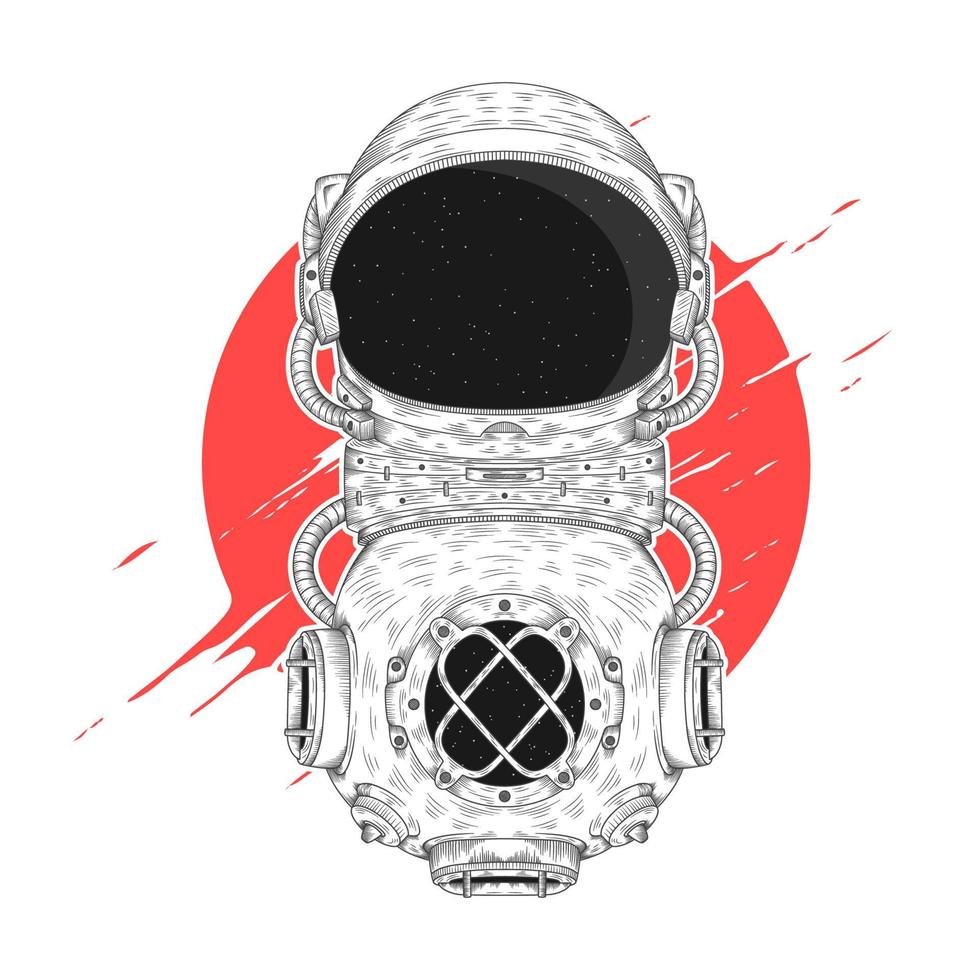 diving helmet and astronaut suit illustration vector
