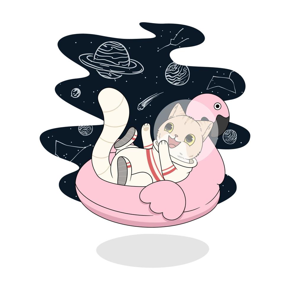 chilling cat with space suit illustration vector