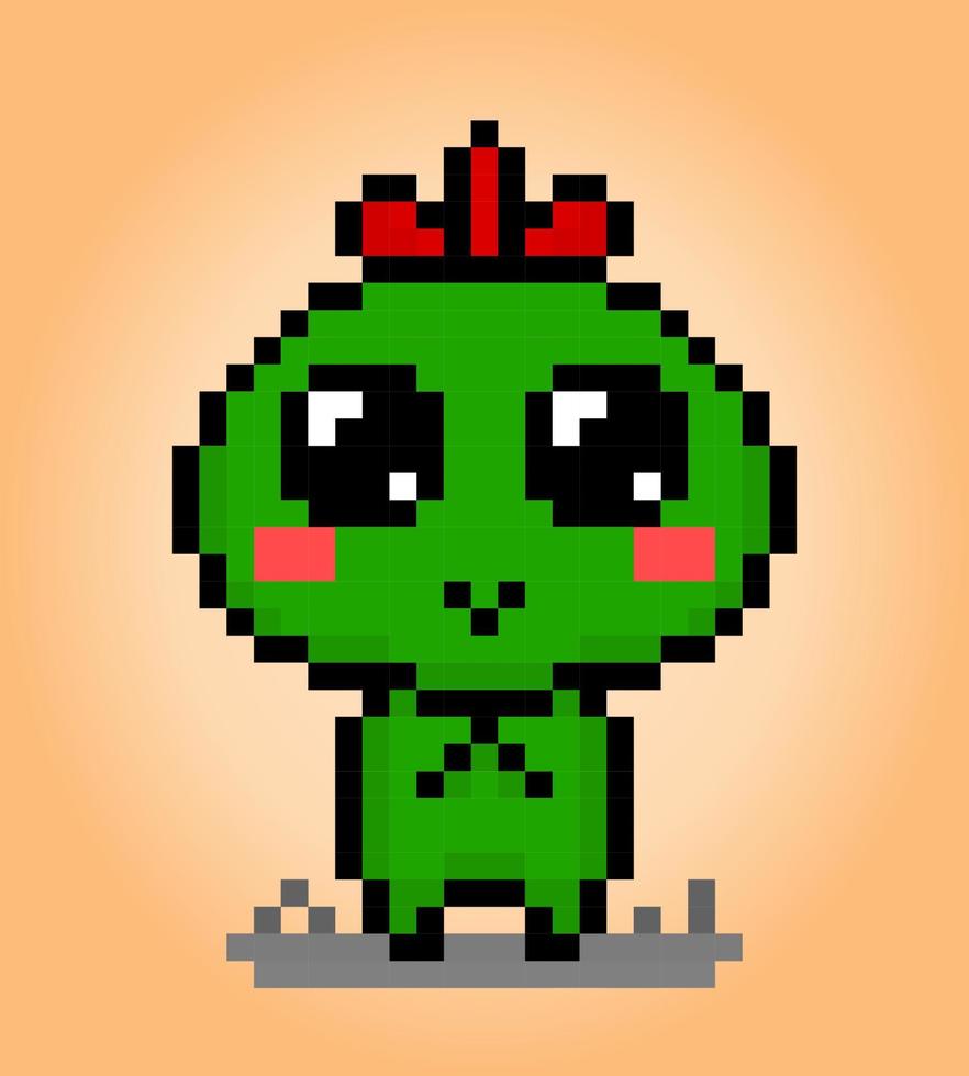 Lindo extraterrestre de 8 bits. criatura verde para juegos de activos o patrones de punto de cruz en ilustraciones vectoriales. vector