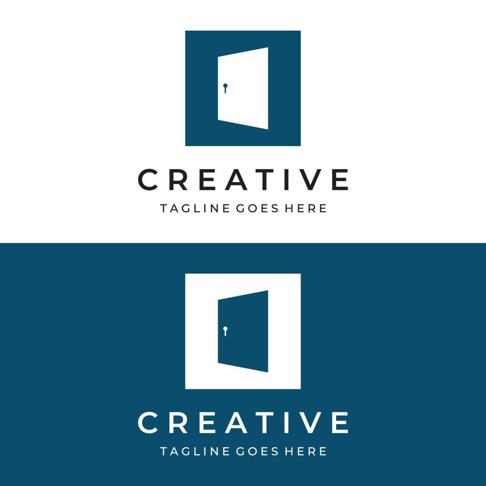 Simple open door abstract logo vector design, interior with geometric shapes or monogram.For building construction, business.property and company.