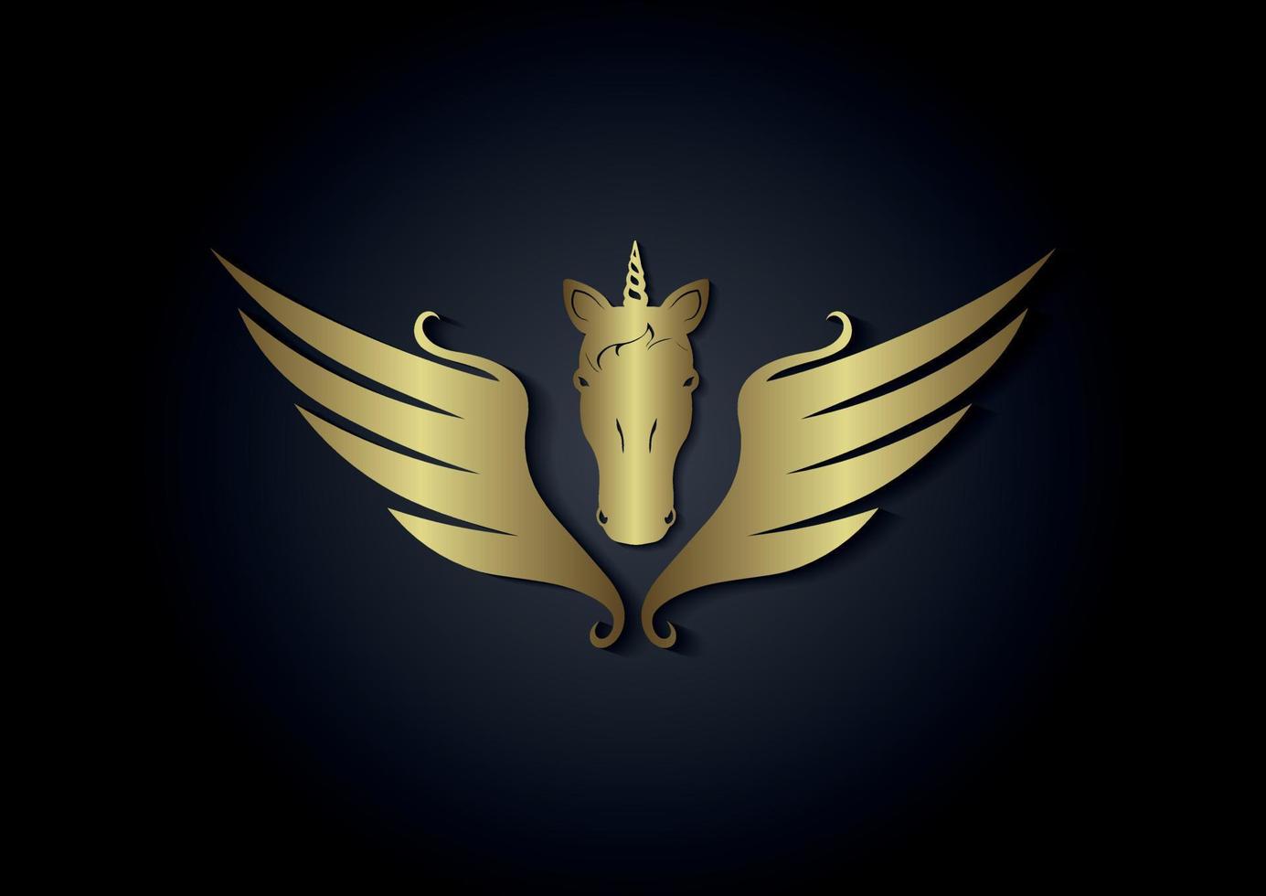 ilustración de vector de maqueta pegasus de lujo dorado. diseño de pegaso de maqueta dorada