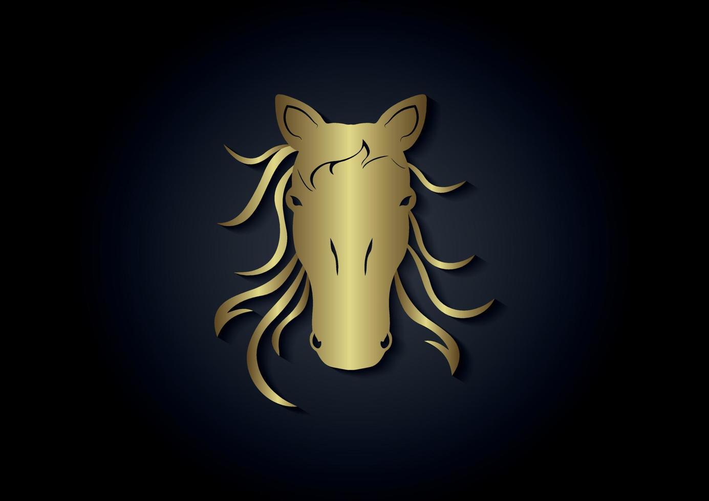 Ilustración de vector de maqueta de cabeza de caballo de lujo dorado. diseño de cabeza de caballo de maqueta dorada